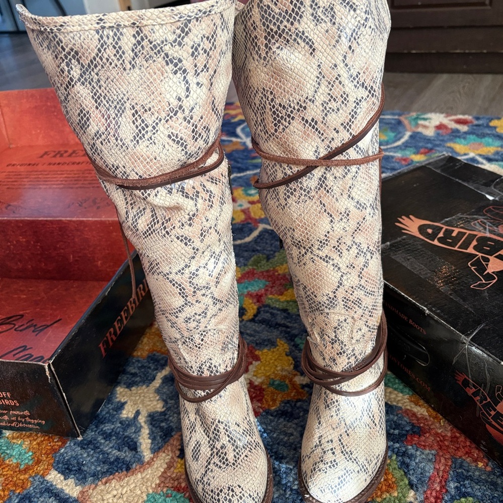 Freebird by Steven Snakeskin Heeled Boots with Brown Accents